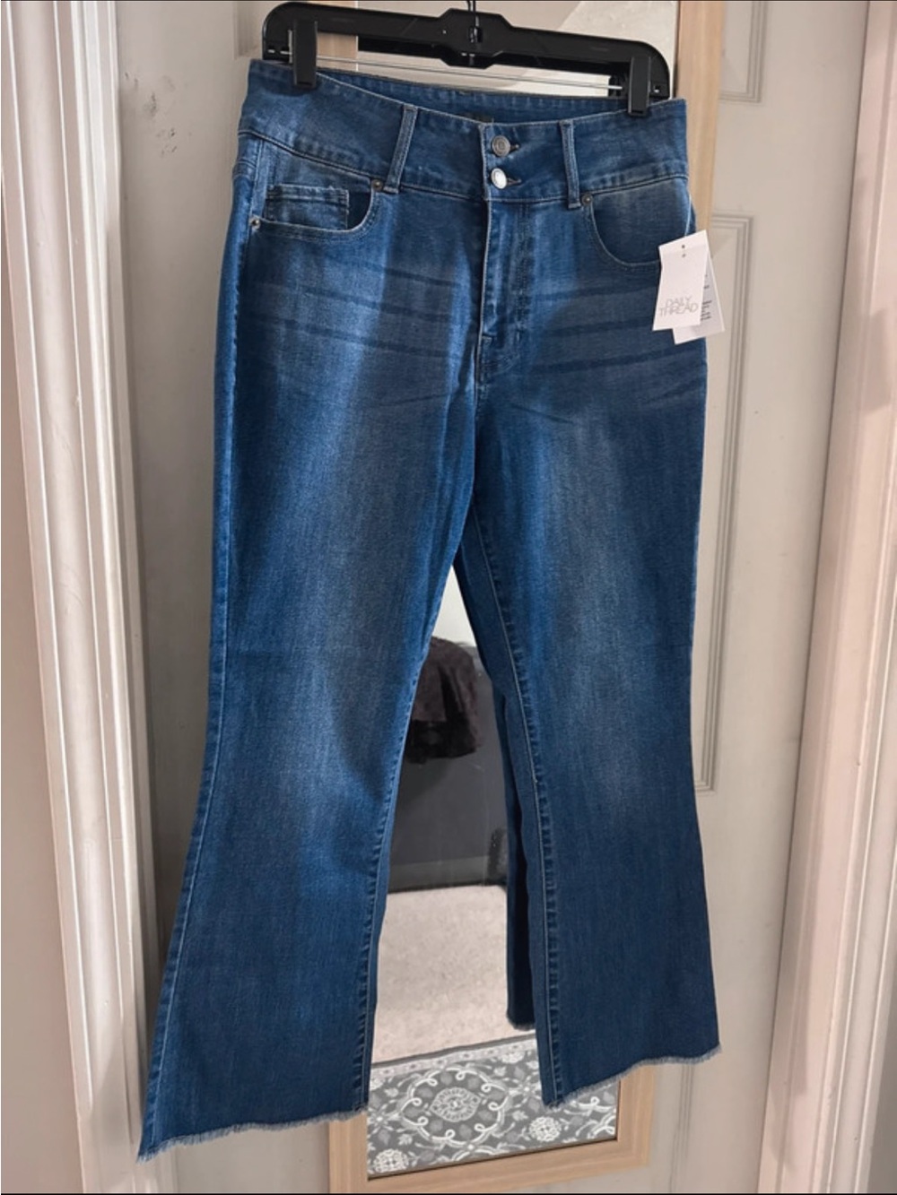 Womens  Blue Denim mid rise crop Flare Jeans - Classic Medium Wash